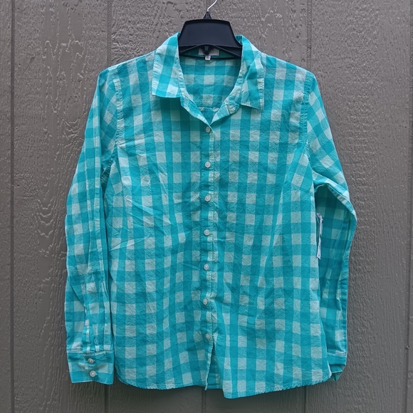 crown & ivy Tops - CROWN & IVY NWT Turquoise Women's Plaid Button-Up Shirt SizeL
